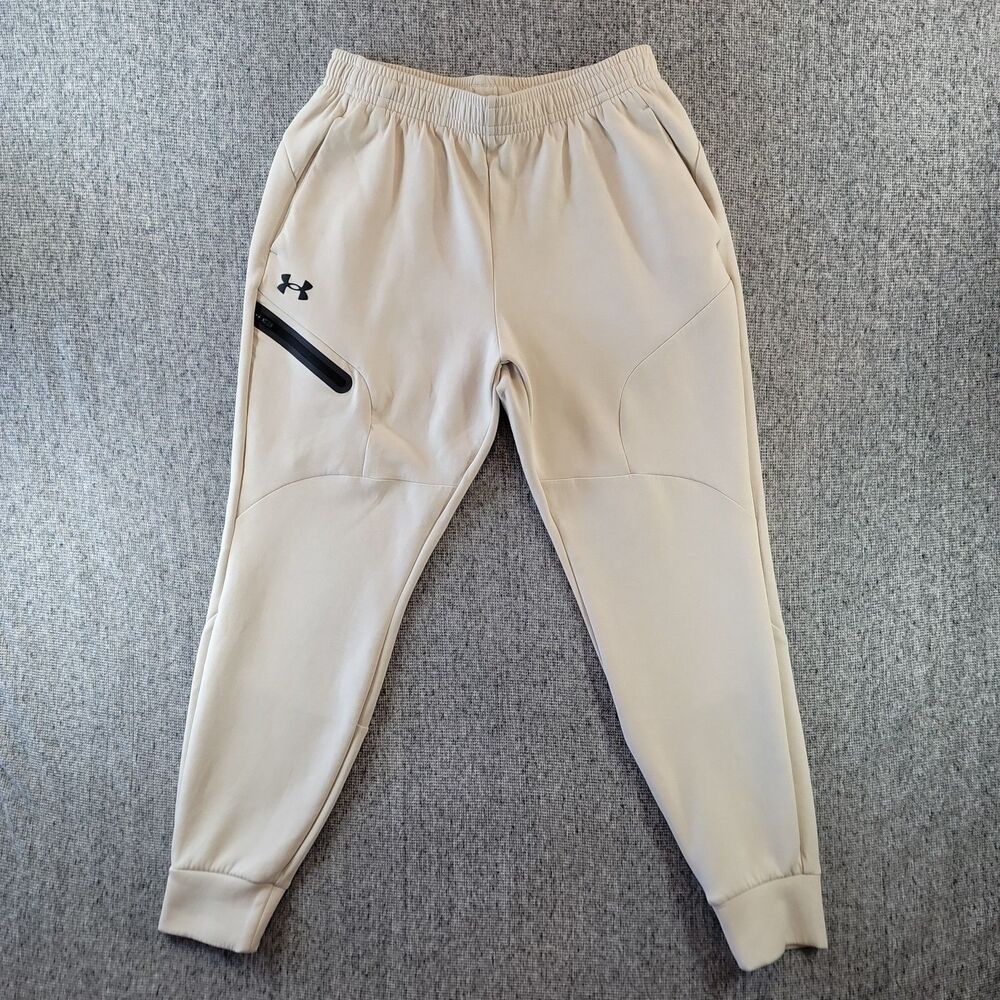 Under Armour Womens Medium Joggers Off White Black Fleece Pants Active 1379808